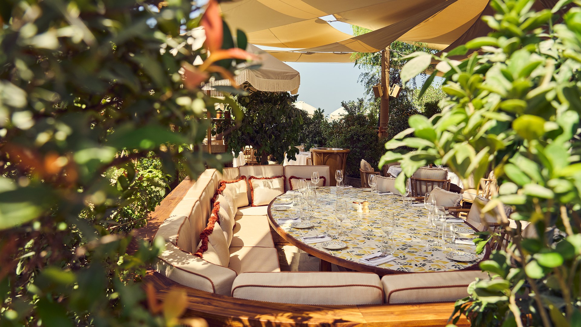 A garden banquette at Gigi Rigolatto